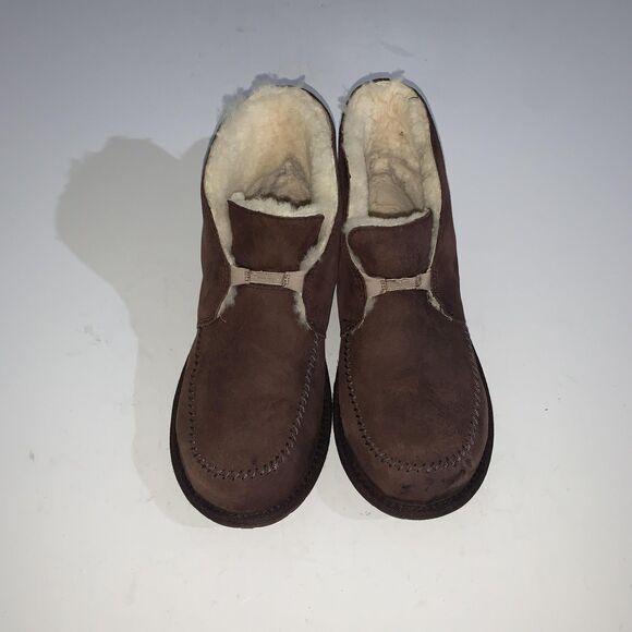 UGG Slippers Womens Size 9 Brown Suede Shearling Lined Ankle House Shoes - Picture 4 of 9